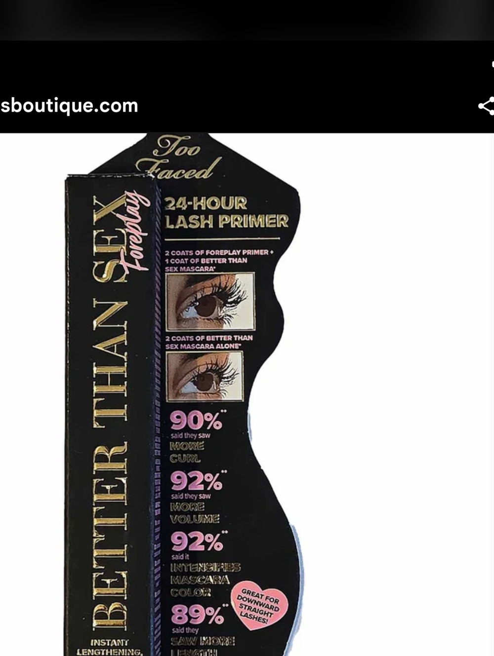 Too Faced Better Than Sex Foreplay Lash Primer Black and Gold Box